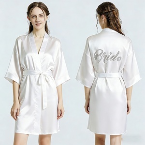 Summer Bridal Satin Rhinestone Faux Silk Breathable Robe for Wedding Makeup Bridesmaid Bathrobe