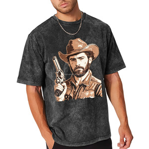 T-shirt en coton délavé à l'acide pour homme, coupe ample, style vintage et usé, avec motif de pistolet de cowboy de l'Ouest <span class=keywords><strong>ancien</strong></span>, vente en gros, stock USA - Product Image 1