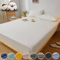 Drap-housse en coton lavé avec bande élastique, couleur unie, pour matelas simple, double, king, queen, 140/150/160/180x200