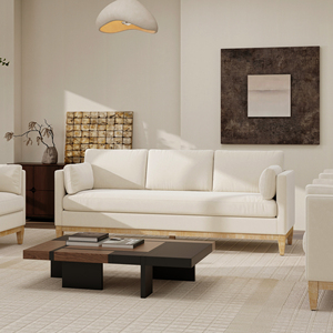 Ensemble de canapés carrés convertibles modernes en velours performance beige français pour appartement - Product Image 1