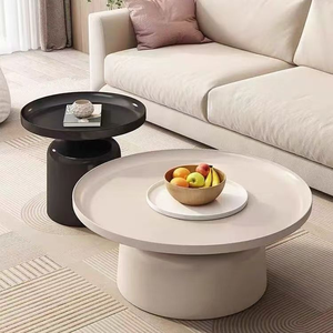 Modern Round Resin Coffee <b>Table</b> Set Minimalist Design Nesting Living Room Furniture White and Black Color Options - Product Image 1