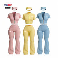 Ensemble de sport 2 pièces pour femme : Haut de yoga personnalisé à fermeture éclair et pantalon évasé taille haute, idéal pour l'entraînement et les grandes tailles