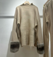 Groothandel Brei-outfit Rex Konijnenvacht Breisel Set Trui Lange Rechte Wijde Broek Luxe Winter Zachte Warme Dames Breisel Set
