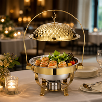 Plat de service doré avec couvercle suspendu, brûleur à alcool, chauffe-plats de buffet, rond en acier inoxydable, pour traiteur et événements, vente en gros