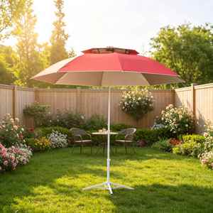 Parasol double haut de gamme 150 cm avec logo personnalisé, armature en fibre de verre argentée, protection UV, idéal pour la promotion extérieure - Product Image 1