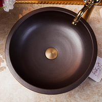 Gran oferta, lavabo de arte con patrón en relieve, lavabo redondo, baño, WC, lavabo, encimera marrón, lavabo de cerámica para jardín, proyecto de Hotel