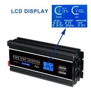 デジタルディスプレイ高周波LCDAC 3000w 12V〜110Vカーインバーターオンボードインバーターコンバーター、インテリジェントファン付き