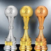Trophée de Compétition de Billard Personnalisé Gravé en Métal et Cristal – Champion et Deuxième Classé – Billard Chinois à Huit Pions et Billard à Neuf Pions