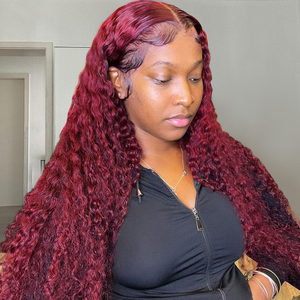 99J Perruque Body Wave HD Lace Frontal Pre Pluck Perruque péruvienne rouge bordeaux Lace Front Perruques <span class=keywords><strong>cheveux</strong></span> humains transparentes colorées - Product Image 1