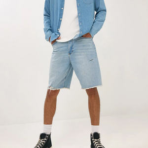 Shorts en denim tissé droit pour homme, performance quotidienne, été, lavage clair, respirant et confortable, tenue décontractée - Product Image 2