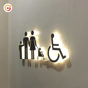 Manufacture Custom Female Male Toilet Sign Backlit Stainless Steel Toilet Sign