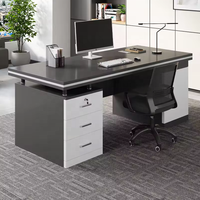 Bureau de direction moderne pour PDG et directeur de bureau, bureau à domicile, design gris bicolore avec tiroir verrouillable