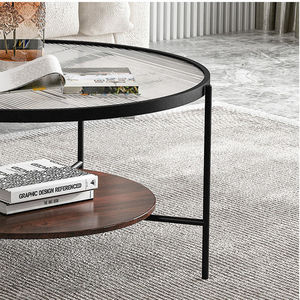 Moderne Woonkamer Meubels 2 Lagen Zwart Metalen Midden Ronde Salontafel Gespiegeld Helder Glas Top Salontafel - Product Image 4