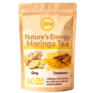 Thé biologique Moringa, curcuma, gingembre et cannelle sans caféine, antioxydant, à base de plantes, de la marque OEM Nature's Energy, boîte de 30 sachets. - Product Image 1