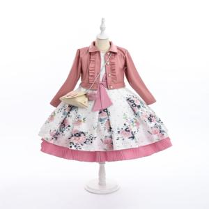 Conjunto de <span class=keywords><strong>Fiesta</strong></span> de 2 Piezas para Niñas, <span class=keywords><strong>Vestido</strong></span> Floral con Lazo Negro y Chaqueta <span class=keywords><strong>Bolero</strong></span>, <span class=keywords><strong>Vestido</strong></span> Blanco con Botones de Perlas de Imitación y Corte en A, Formal - Product Image 5