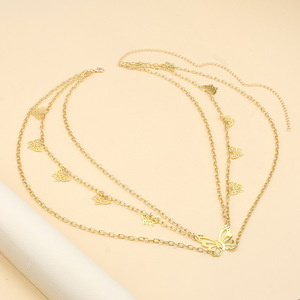 สร้อยคอแฟชั่นรูปผีเสื้อหลายชั้นสำหรับผู้หญิง สร้อยคาดเอวสำหรับงานปาร์ตี้ เครื่องประดับตกแต่ง ทำจากโลหะผสมสังกะสี - Product Image 4