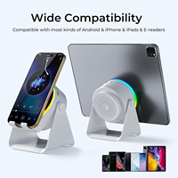 Support de haut-parleur à induction sans fil avec amplificateur de haut-parleur BT, son stéréo, lumière RVB, support de téléphone réglable, compatible avec les tablettes de téléphone