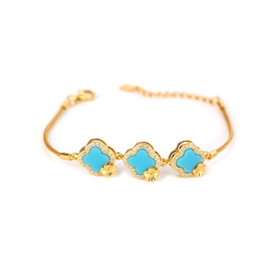 Bracciale Vintage Aimgal con Quadrifoglio, Giada <span class=keywords><strong>Africana</strong></span> Naturale e Turchese Intarsiati, Placcato Oro 18k, Argento 925, Lusso Trendy - Product Image 5