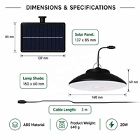 Lámpara Solar Colgante de Doble Cabezal de Alta Luminosidad de 20W con Sensor de Movimiento y Control Remoto para Garaje y Cobertizo