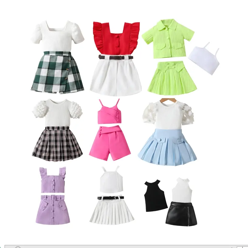 Different Design 2024 Summer Fashion Kids Clothing Wholesale 2 To 6 Year Old Two Piece Clothes For Girls with 50 color