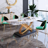 Tables et chaises de salle à manger en acier inoxydable au design luxueux, table de salle à manger rectangulaire moderne en marbre, ensemble de meubles de salle à manger