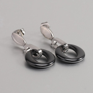 <b>Stud</b> <b>Earrings</b> <b>Black</b> White Ceramic 15mm Round Geometric Shape For Women Fashion Jewelry - Product Image 1
