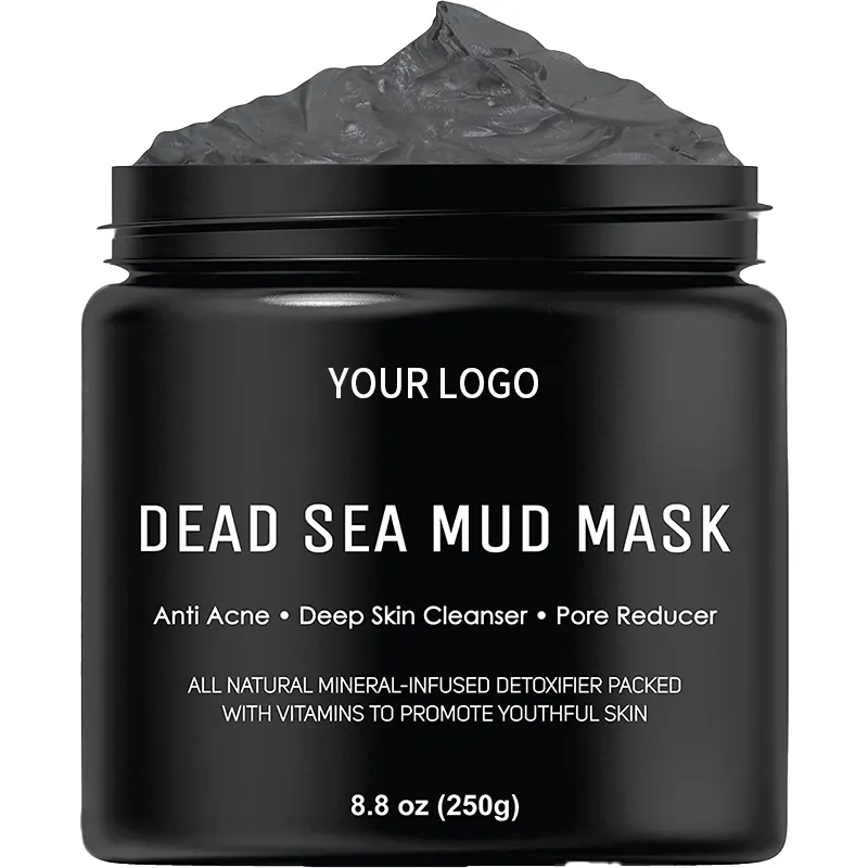 Mascarilla facial de arcilla natural con logo personalizado para el cuidado de la piel, máscara magnética volcánica para el cuidado de la piel, mascarilla de barro de Mar Muerto negro