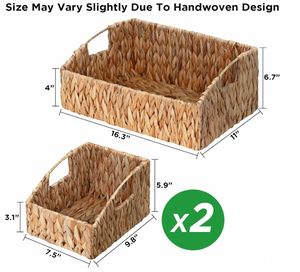 Juego de 3 Cestas de Almacenamiento Rectangulares de Mimbre Natural Tejido a Mano, Ecológicas, con Asa Integrada para Estantes del Hogar - Product Image 6