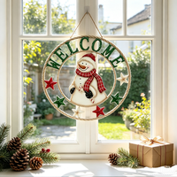 Panneaux muraux en métal vintage faits à la main, motif Bonhomme de neige, couronne de bienvenue, étoiles, en fer durable, pour décoration de Noël de porche d'entrée