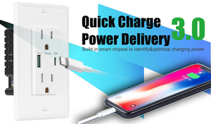 Prise murale US Type C et Type A 15A homologuée ETL 20W PD QC3.0 125V 2 prises pour la charge rapide des téléphones - Product Image 4