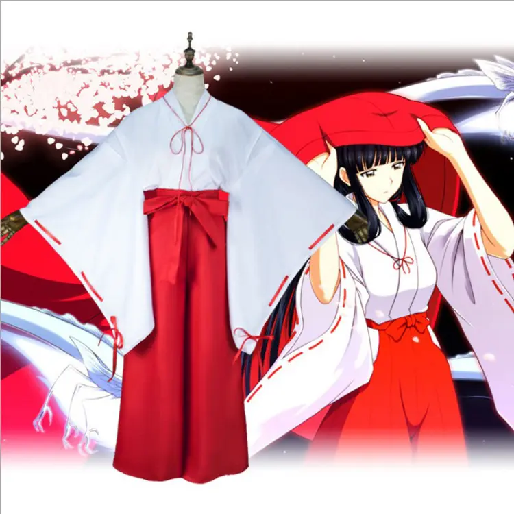 ชุดคอสเพลย์ญี่ปุ่นฮาโลวีนชุดคอสเพลย์อนิเมะ Inuyasha Priestess Kikyo ชุดคอสเพลย์ญี่ปุ่น
