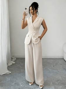 Conjunto de 2 Piezas <span class=keywords><strong>para</strong></span> Mujer, Blazer y Pantalones de Pierna Ancha de Cintura Alta, Traje de Oficina, Venta al Por Mayor, Nueva Llegada 2026 - Product Image 4
