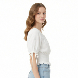 Blusa Corta Estilo Campesina Personalizada para <span class=keywords><strong>Mujer</strong></span> con Cintura Fruncida - Product Image 2
