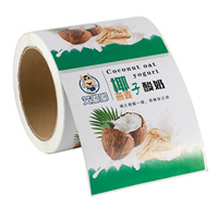 Étiquettes en rouleau personnalisées en gros, autocollants adhésifs résistants à l'huile et à l'eau pour l'emballage de produits de marque (noix de coco, café, snacks)