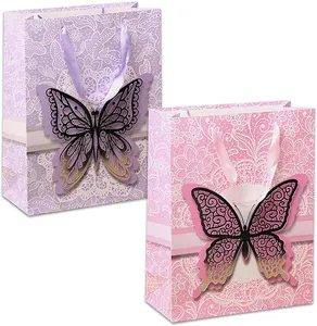 Venta al por mayor San Valentín Favores de la boda Bolsa de papel de compras Bolsas de papel de regalo de lujo con asa de cinta