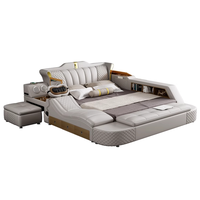 Lit intelligent en cuir de luxe moderne, multifonctionnel, taille king, avec rangement, commode, appui-tête inclinable, cadre en bois sécurisé, fonction de massage