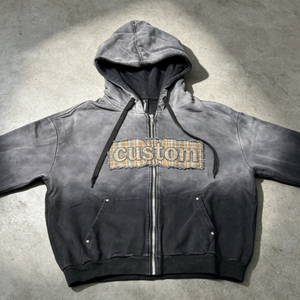 Sweat à capuche zippé surdimensionné personnalisé pour homme, style streetwear à carreaux et patchwork, en molleton de coton, coupe classique, style automne - Product Image 6