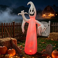 Décoration d'Halloween gonflable de 2,7 m, fantôme blanc avec aura fantomatique, lampe à LED flamme, spectacle effrayant, imperméable, pour jardin