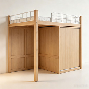 Modern <strong>Loft</strong> <strong>Bed</strong> with Built-in Desk and Wardrobe Solid Wood High Sleeper <strong>Bed</strong> with Bookshelves for Students and Teenagers - Product Image 3