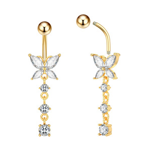 Chic zircone <span class=keywords><strong>farfalla</strong></span> <span class=keywords><strong>ombelico</strong></span> anello pendente barra d'acciaio titanio <span class=keywords><strong>ombelico</strong></span> <span class=keywords><strong>Piercing</strong></span> gioielli donna - Product Image 2