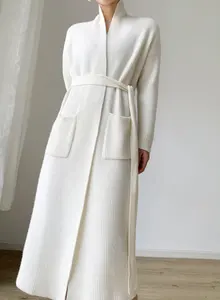 Maxi-Stil Frauen Kaschmir Lounge wear Robe Damen Band Stricken benutzer definierte Kaschmir Roben für Frauen