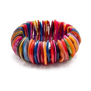 Pulseira feminina colorida artesanal, bracelete com concha geométrica boêmia praia presente da amizade