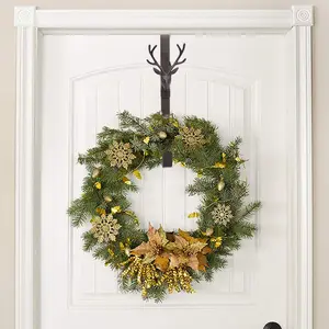 Золотая 3D голова оленя, Рождественское украшение для входной двери, металлический крючок, держатель-вешалка для венка