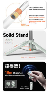 Vndefoo Giá đỡ điện thoại xoay có thể mở rộng linh hoạt Mini 0.64m chân máy ảnh tự sướng chân máy ảnh video vlog trực tiếp giá đỡ điện thoại - Product Image 6