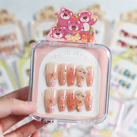 Faux ongles ultra-fins en acrylique, 24 pièces, couvrance totale, motif dessin animé vintage, style 'Hot Girl', pour enfants, à porter, sans trace, mignons et doux, courts