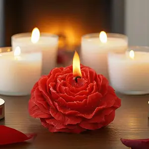 Fait main 42 ℃   Bougie de massage en cire de soja sensuelle à basse température, design de fleurs de pivoine et de rose, pour les occasions de spa, Pâques, Noël, les couples - Product Image 3