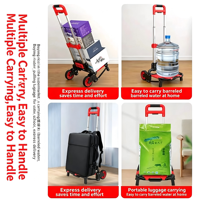 Chariot à main pliable multifonctionnel avec barre de traction télescopique en aluminium, chariot à plateau portable avec roues amortissantes