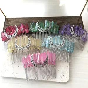 Peines para <span class=keywords><strong>el</strong></span> <span class=keywords><strong>Cabello</strong></span> <span class=keywords><strong>con</strong></span> Alambre de Latón y Cristales de Cuarzo de Colores, Tiara de Gemas de Cristal Reiki, Joyería para Fiestas, Bodas, Brujería, Mujeres - Product Image 2