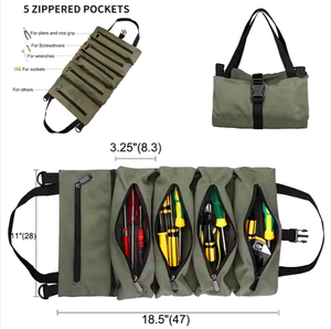Super Roll Tool <b>Bag</b> Canvas Organizer Bucket Car First Aid Kit Wrap Pouch - Product Image 3