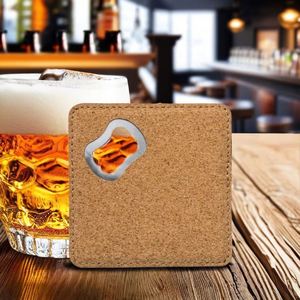 Modern Square <b>Cork</b> <b>Bottle</b> Opener Coaster Personalized for Welcome Gifts Birthday Parties-PU Leather Portable Promotional Gift - Product Image 1